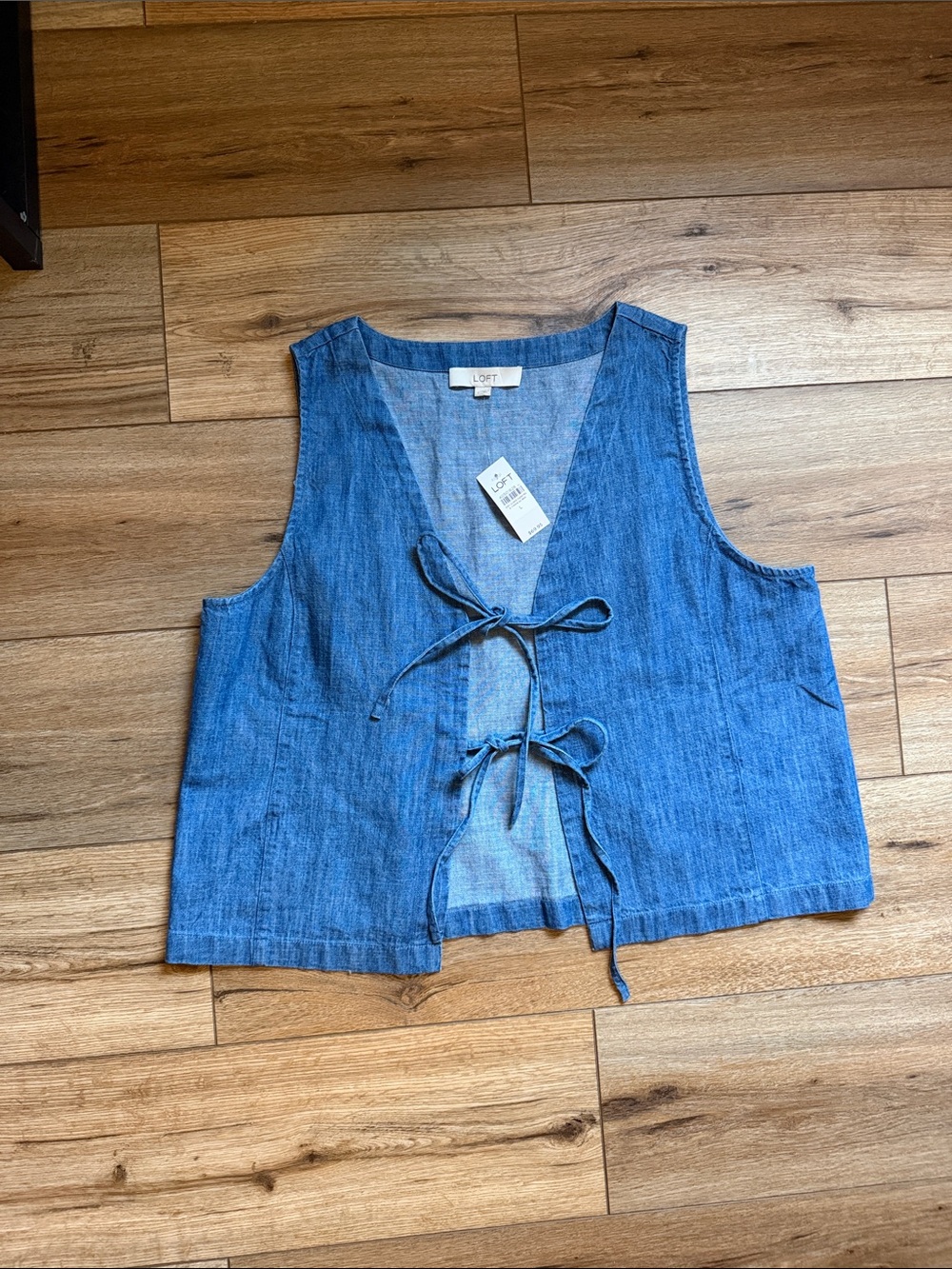 LOFT Denim Tie-Front Crop Vest in Medium Blue